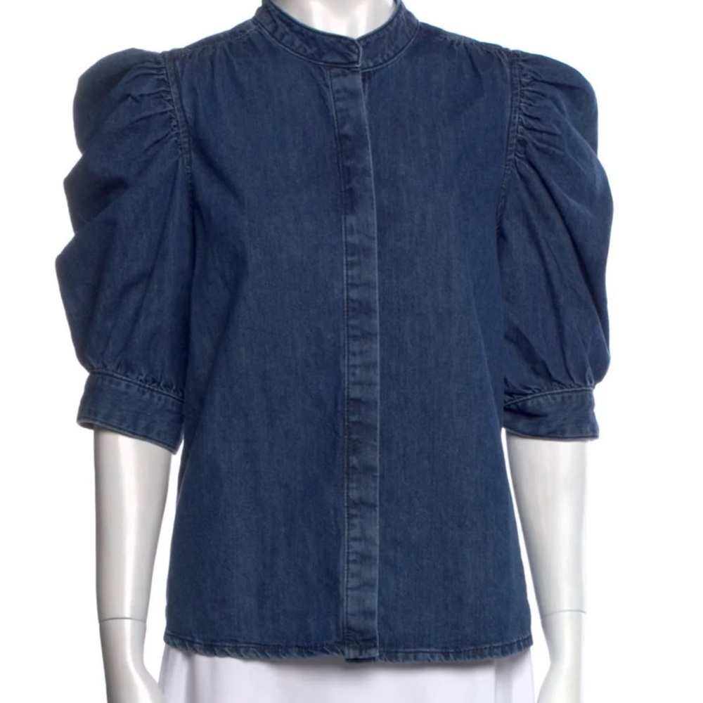 FRAME Women's Denim Puff Sleeve Top